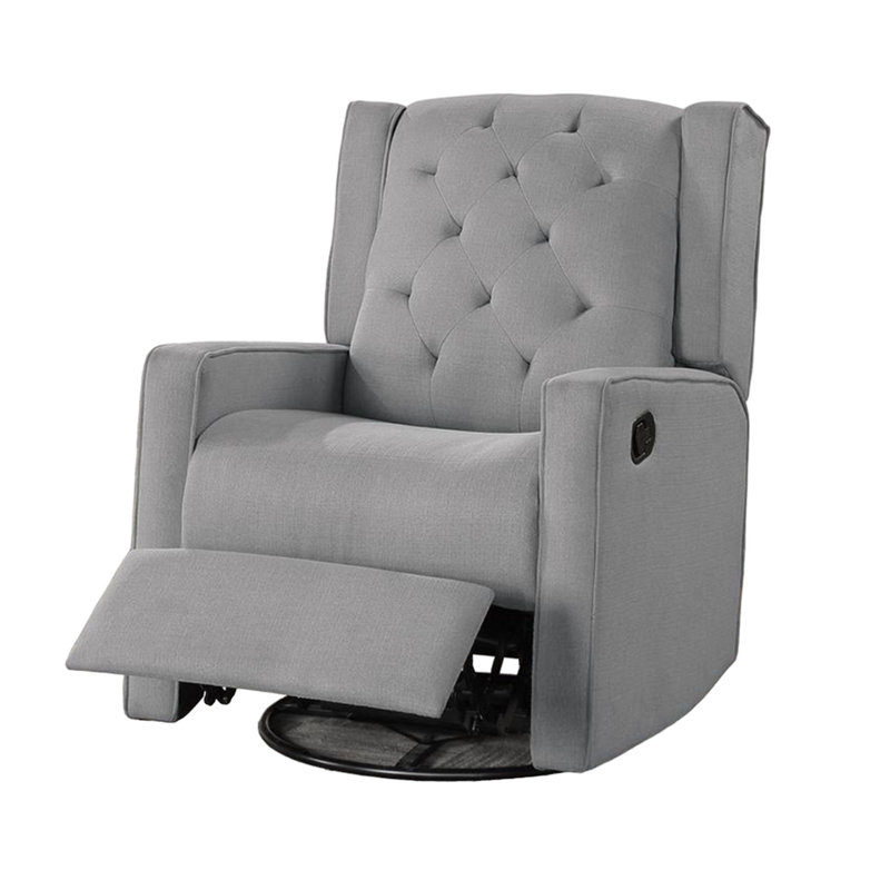 Manie Swivel Glider Manual Recliner, Solid Wood, Burlap, Dark Gray