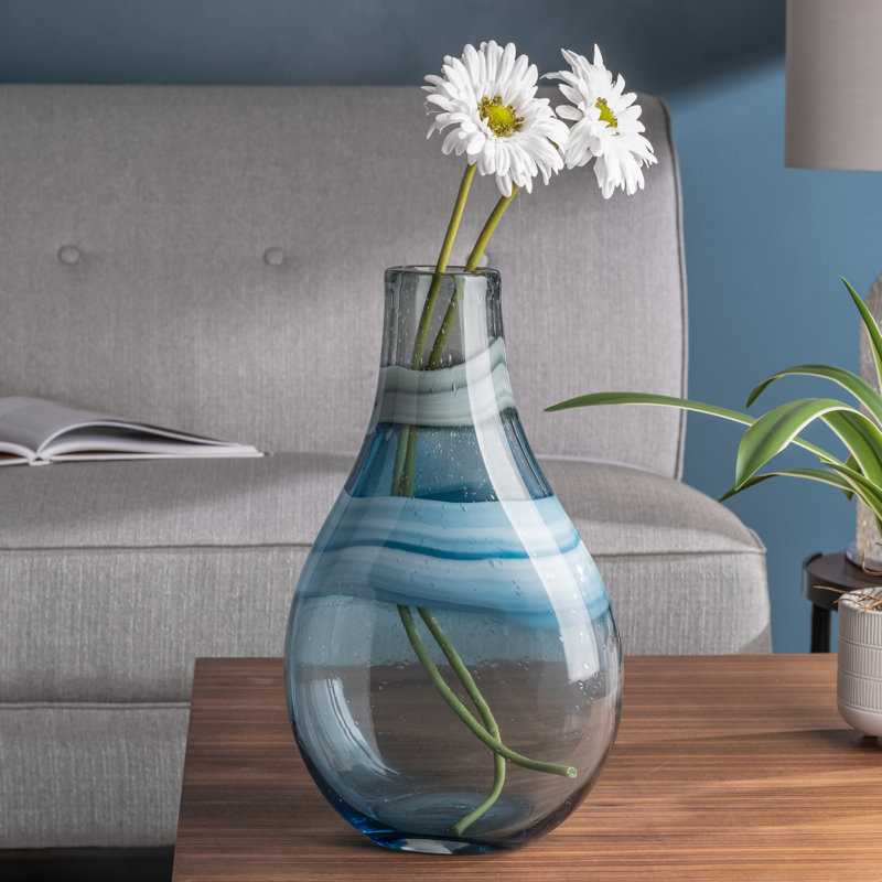 Manzer Handcrafted Glass Abstract Table Vase, 14.25" H x 5.25" W x 8.75" D, Blue