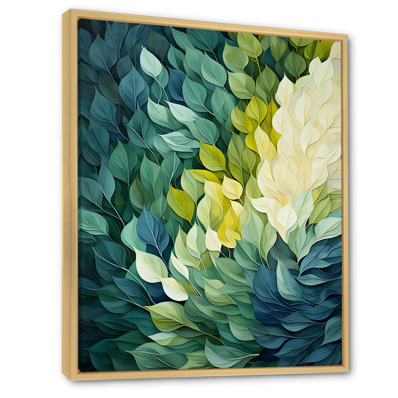 «Leaves Green River Collage», reproduction d'art sur toile encadrée, Cadre flottant érable, H 20 po x l 12 po x P 1 po