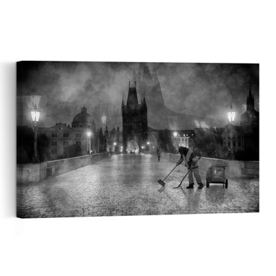 Prague Night Sweeper Abstract Contemporary Architecture City Wall Art Print 1 Piece Wrapped Canvas Wall Art