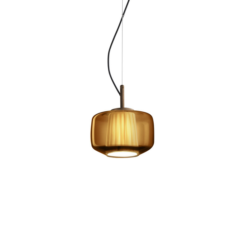 Plisse' Suspension L22CC UL, 5" H x 7" W x 7" D, Dark Amber;Ivory White, Matt Bronze 2
