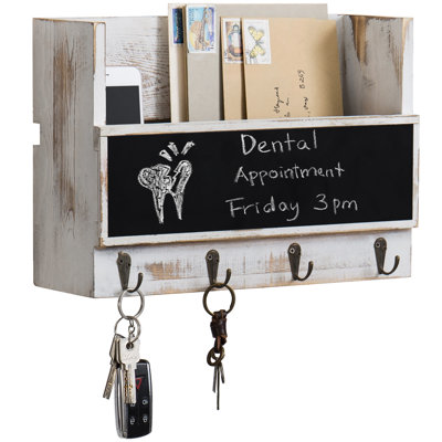Benita Wall Key Organiser with Key Hooks, Mail Storage and Chalkboard
