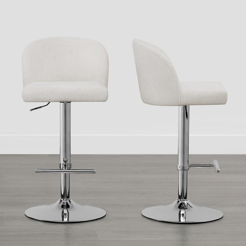 Keily Swivel Adjustable Height Bar Stool, Silver, 2, Cream
