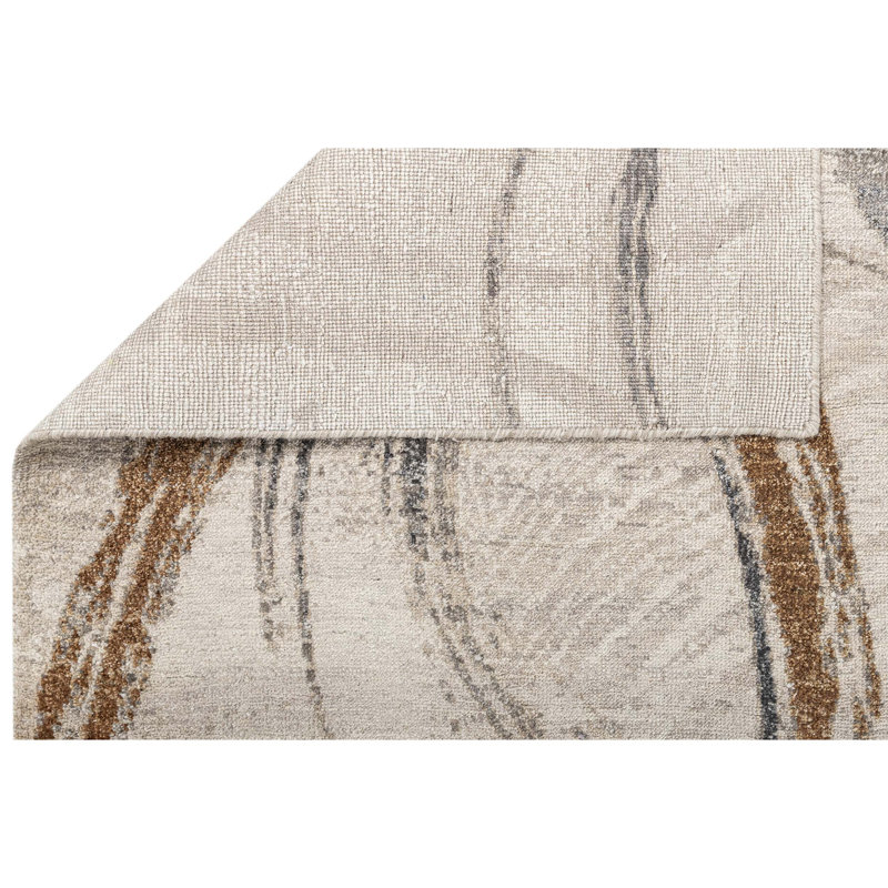 Hand Knotted Abstract Area Rug in Ivory/Brown/Gray, Rectangle 10' x 14'