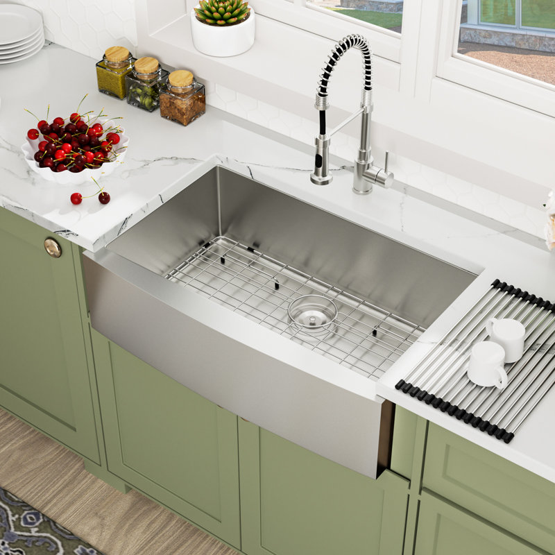 36'' L x 21"W Farmhouse Apron Kitchen Sink 16 Gauge Stainless Steel Single Bowl Undermount Kitchen Sink with Bottom Grid,Roll-up Rack