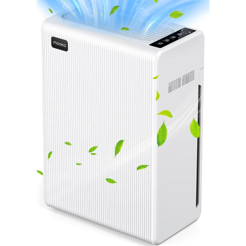 Purificateur d'air MOOKA pour grande pièce de maison jusqu'à 1740 pieds carrés avec filtre à air véritable HEPA H13, blanc