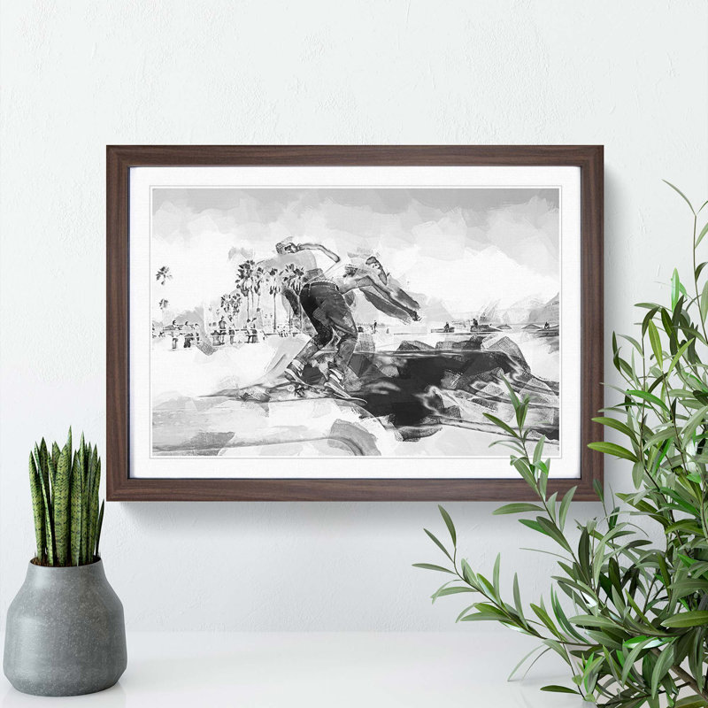 Venice Beach Skateboarder in Abstract - Picture Frame Graphic Art Print, 35cm H x 50cm W x 2cm D, Walnut