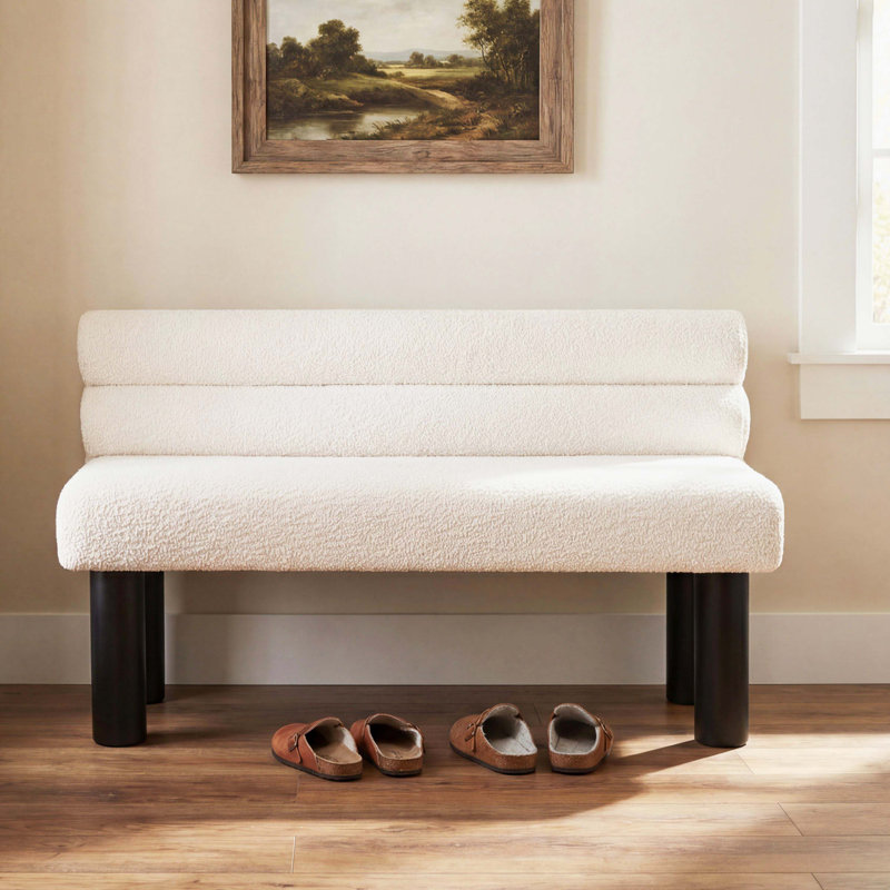 Banc rembourré polyvalent avec pieds en bois d'hévéa, support stable pour une utilisation quotidienne, Beige,Black, Beige