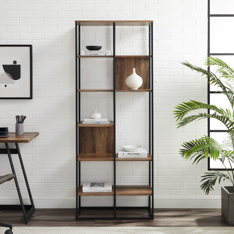 Monessen 177.8cm H Iron Etagere Bookcase, Reclaimed Barnwood