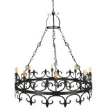 Venetian 8 - Light Candle Style Wagon Wheel Chandelier with Wrought Iron Accents