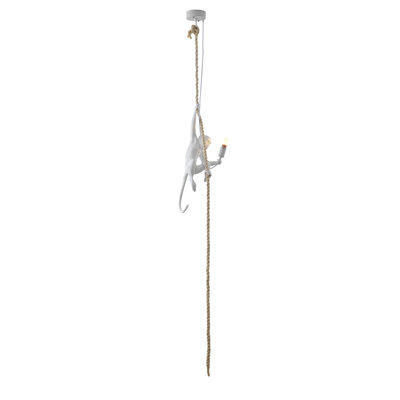 1-Light White Resin Monkey Pendant With A Brown Rope