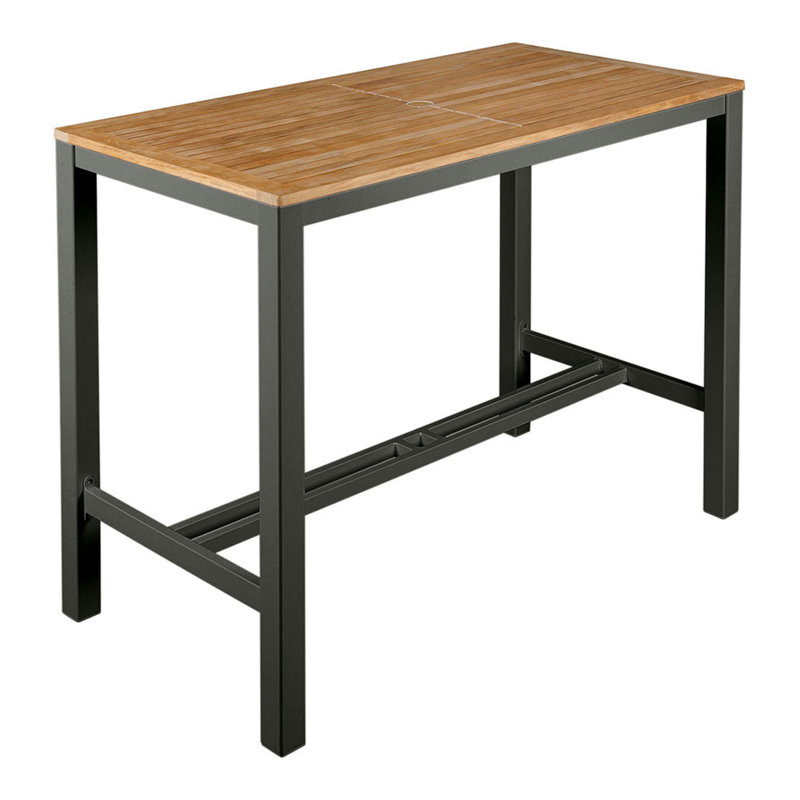 Aura Aluminum & Teak Bar Table, Graphite, 41" H x 55" W x 28" D