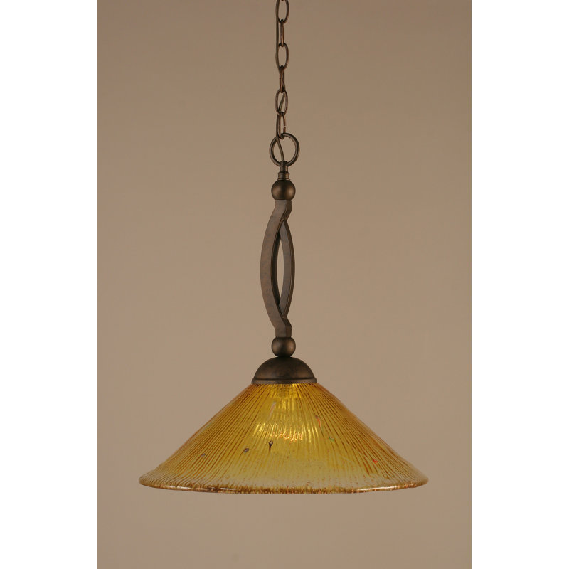 Bow Chain Hung Pendant Glass, Brushed Nickel, 19.5", Gold Champagne