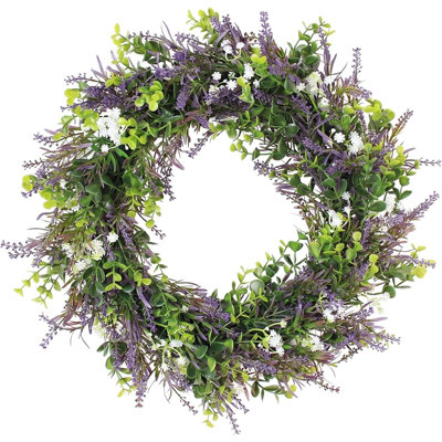 Couronne de lavande pour la porte d'entrée, couronne de bébé artificiel et couronne florale de buis pour la maison de printemps, porche et décoration murale