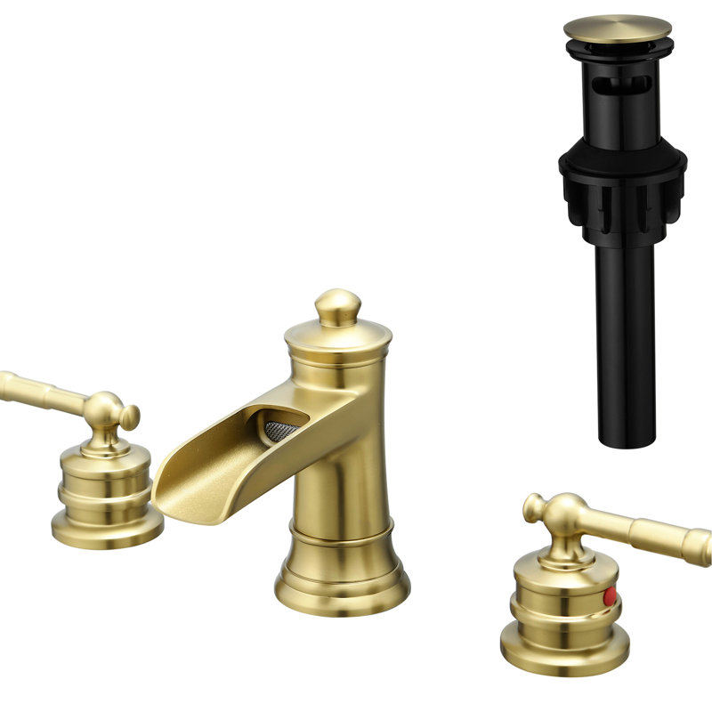 Brushed Gold 8 Inch Widespread Bathroom Sink Faucet, 3 Hole Basin Mixer Tap With Hose, Double Lever Handle, Ceramic Cartridge, Side , Deck-Mounted Faucet Contemporary In Gold, Installation