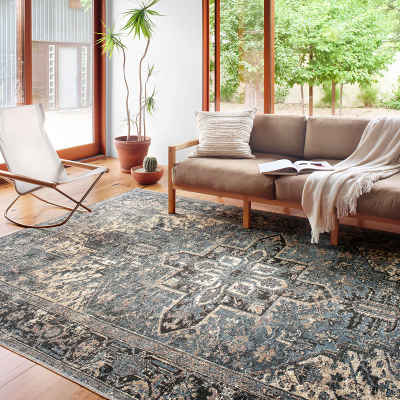 Tapis oriental océan / minuit Dallyce, Rectangle 3 pi 11 po x 5 pi 11 po