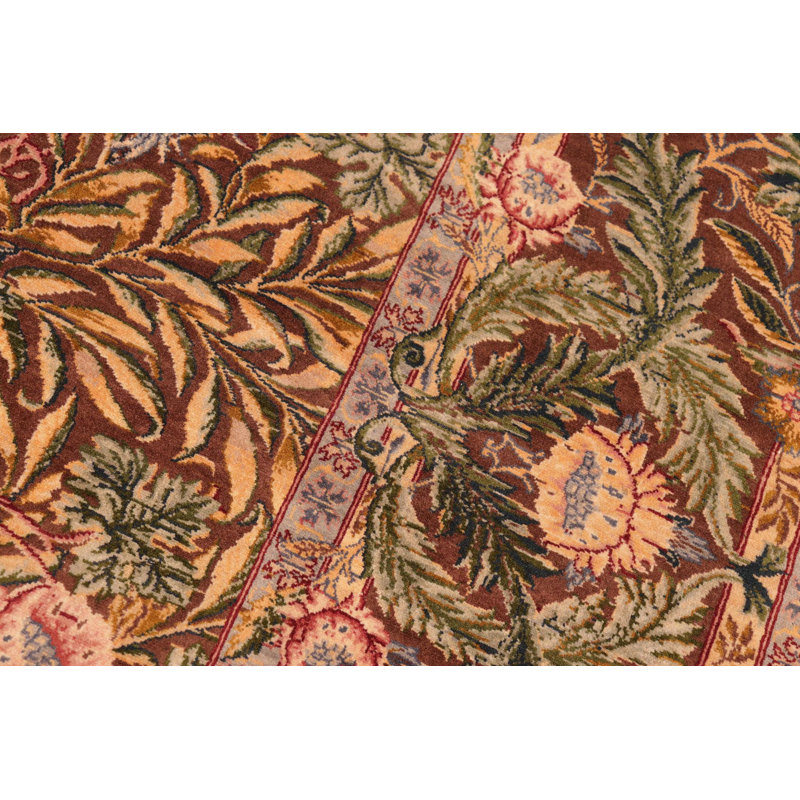 Isabelline Paata Floral Handmade Hand-Knotted Rectangle 8'3'' x 9'5'' Wool Area Rug in Red/Taupe/Green