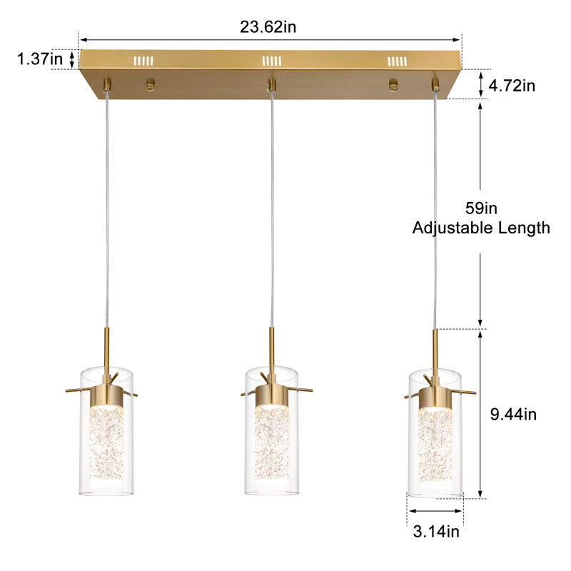 Chealsey 3 - Light LED Kitchen Island Linear Chandelier, Gold
