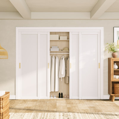 80" Single Panel MDF Sliding Closet Door with Full Hardware & Gold Handles