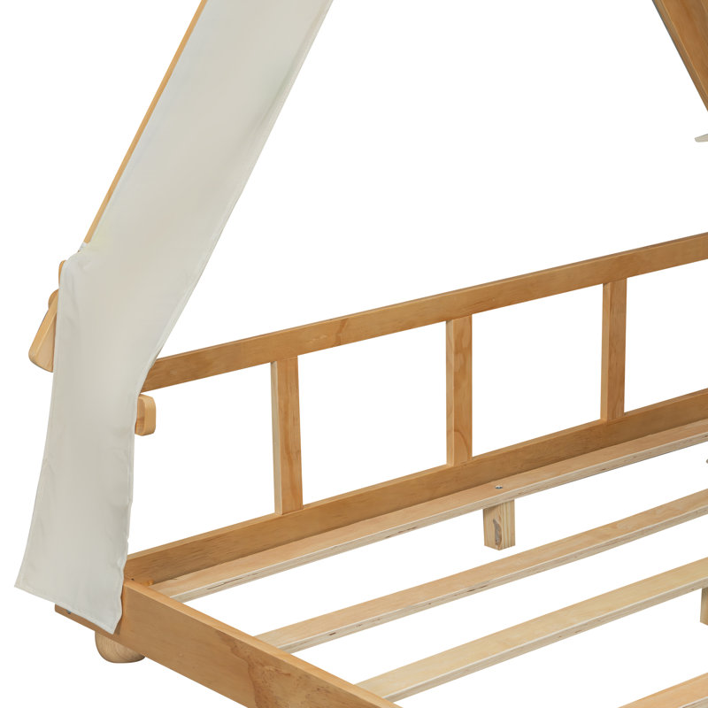 Lit de style maison basse avec lumières et rideaux, Complète, Beige