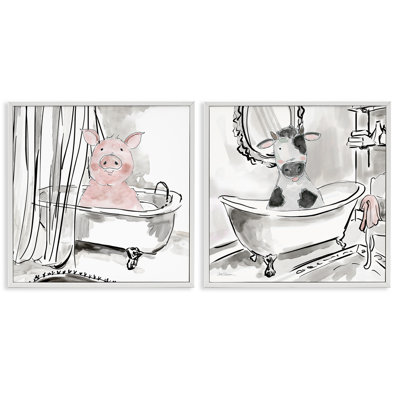 Modern Farmhouse Bath Animals 2 Piece Framed Giclee Art Set, design by Carol Robinson