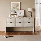 Retro Style Rubber Wood Veneer Six-Drawer Dresser Sideboard Cabinet Console Table Sofa Table Ample Storage Spaces For Living Room
