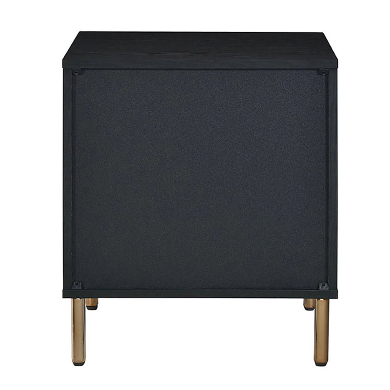 Table de chevet Almatine 3 en noir, argent et or - Esthétique de chambre à coucher avec façade décorative