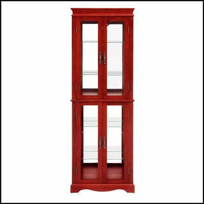 Lighted Glass Curio Display Cabinet with Adjustable Shelves and Modern Square Trim, Perfect for Showcasing Collectibles and Wine