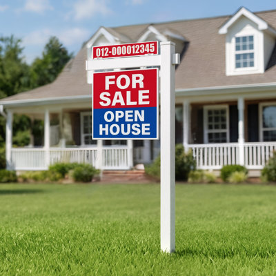 Real Estate Sign Post, 6 ft Tall, PVC Realtor Yard Sign Holder with 36 in Arm Holds up to 24 in, Easy to Install, Wind-Resistant, Yard, Road, Outdoor, White (No Signs)