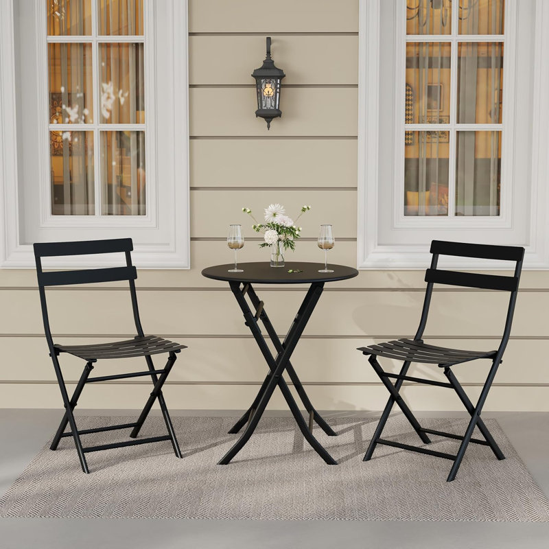 Ensemble bistro d'extérieur 3 pièces, ensemble de table basse et chaises pliantes et imperméables, Noir