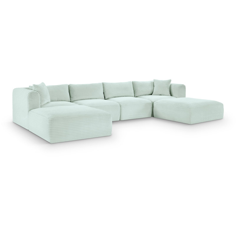 Canapé modulaire Carmean, Velours côtelé texturé velours menthe, 2 repose-pieds sans accoudoirs, 2 en coin, 2 repos