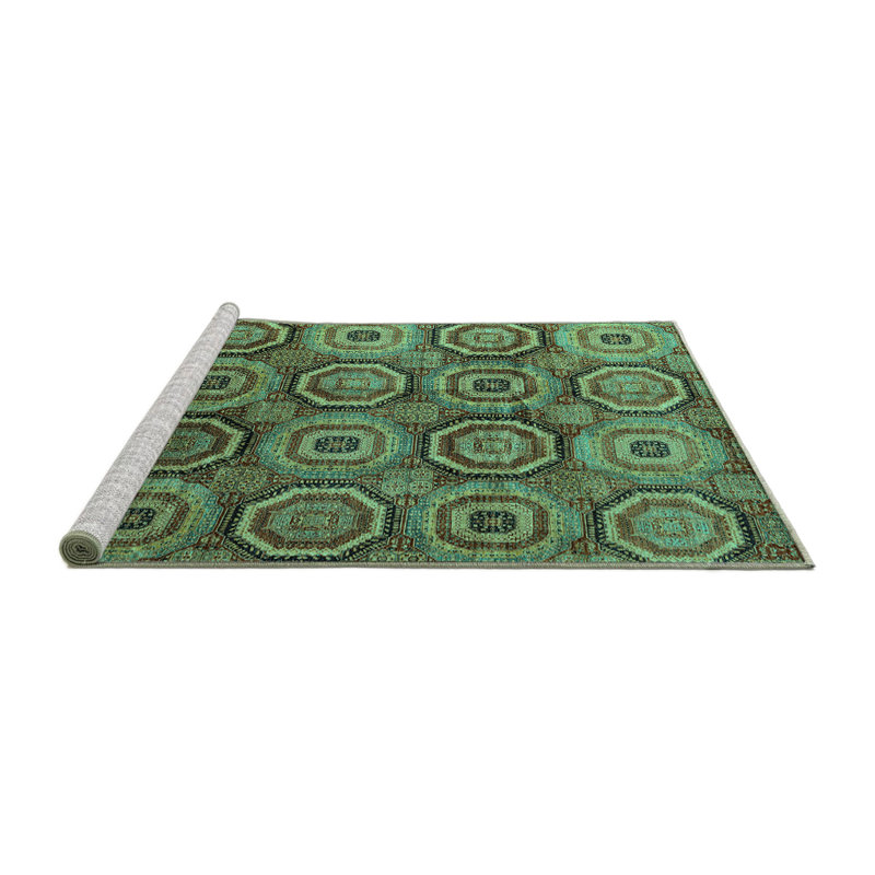 Tapis bleu abstrait en chenille tissée à la machine, Rond 7 pi