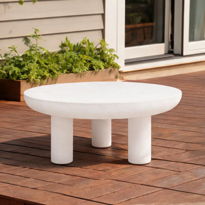 Table basse ronde avec plateau en béton de couleur beige, piédestal d'intérieur / extérieur durable, 35,4 pouces