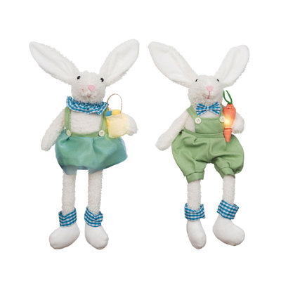  Light Up Plush Easter Bunny w/Carrot Set of 2 Home Decorations Easter