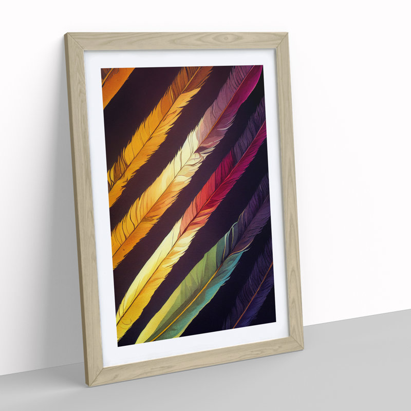 Feather Stripes - Single Picture Frame Painting, 64cm H x 46cm W x 2cm D, Oak