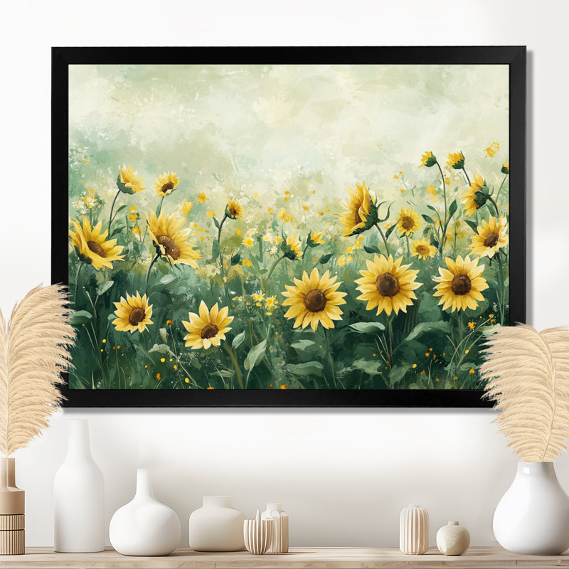 Dorce Summer Sunflower Meadow In Canada - Tournesols, art mural, H 30 po x l 40 po, Reproduction encadrée d'une seule photo