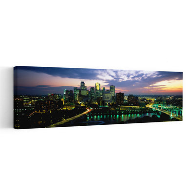Buildings Lit Up At Dusk, Minneapolis, Minnesota, Usa Abstract Contemporary Architecture City Wall Art