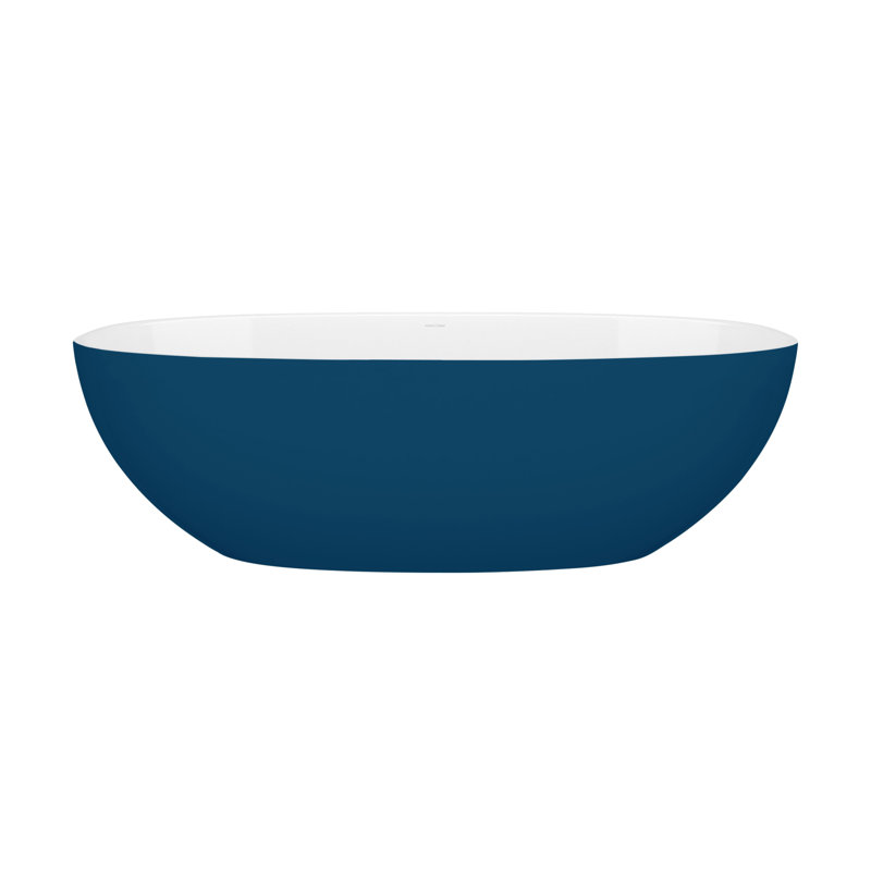 Barcelona 70.875" x 34.125" Freestanding Soaking Bathtub, Gloss White, Azure Blue - Matte