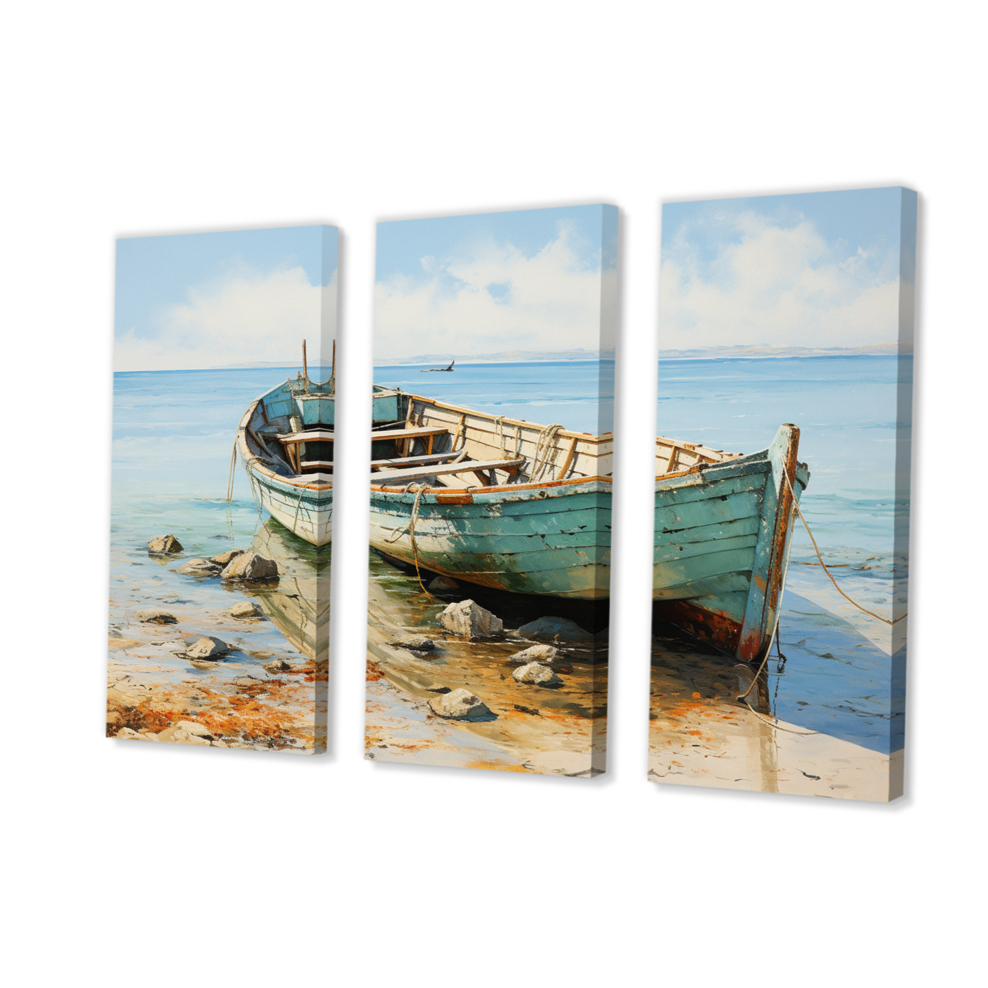 DesignArt Fishing Boat Melodies I - Transportation Metal Wall Art Living Room  Set