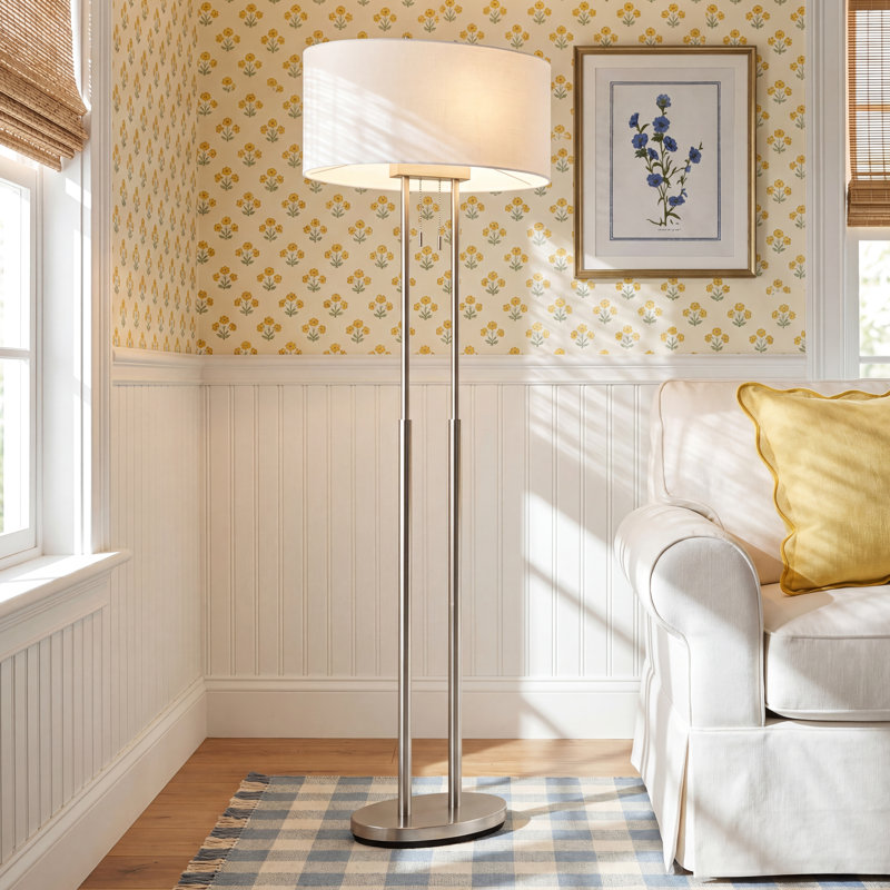 Baskett Amarilla 62" Floor Lamp, Satin Steel