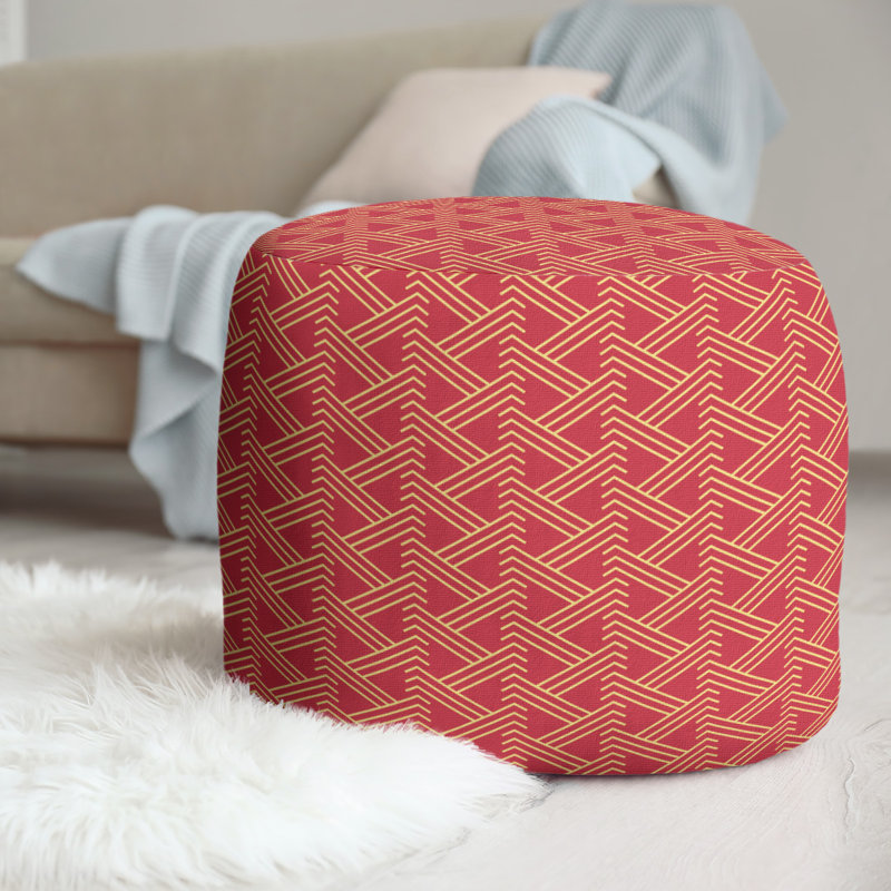 Upholstered Pouf, Red/Yellow