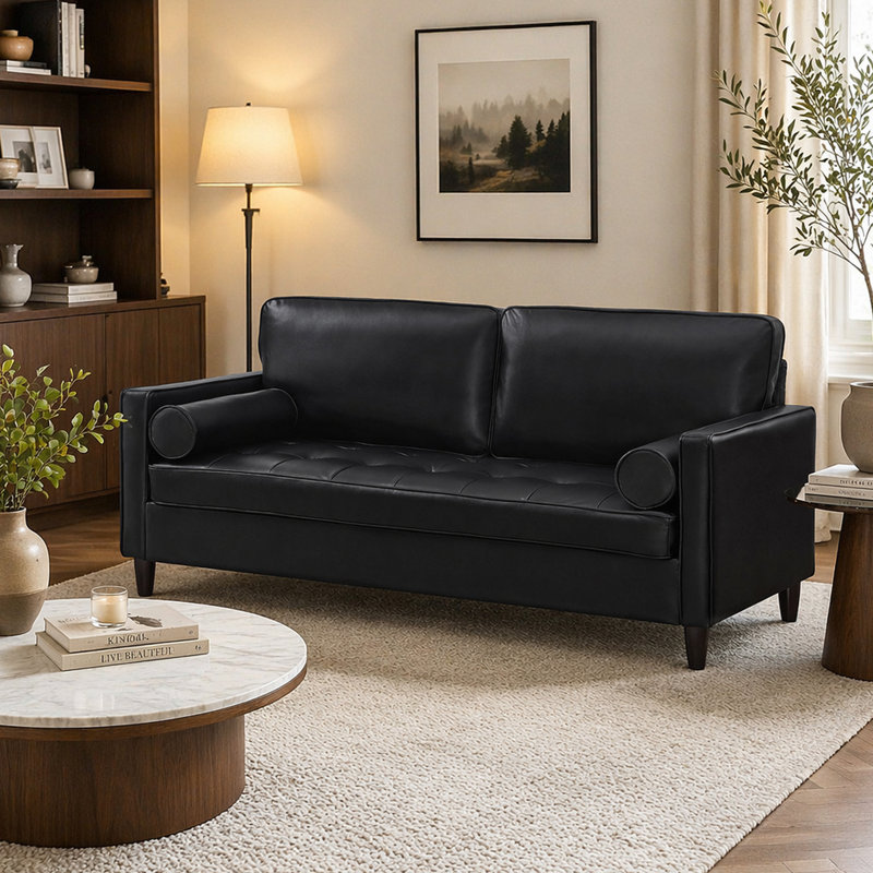 Canapé en cuir Classic, Cuir PU noir respirant