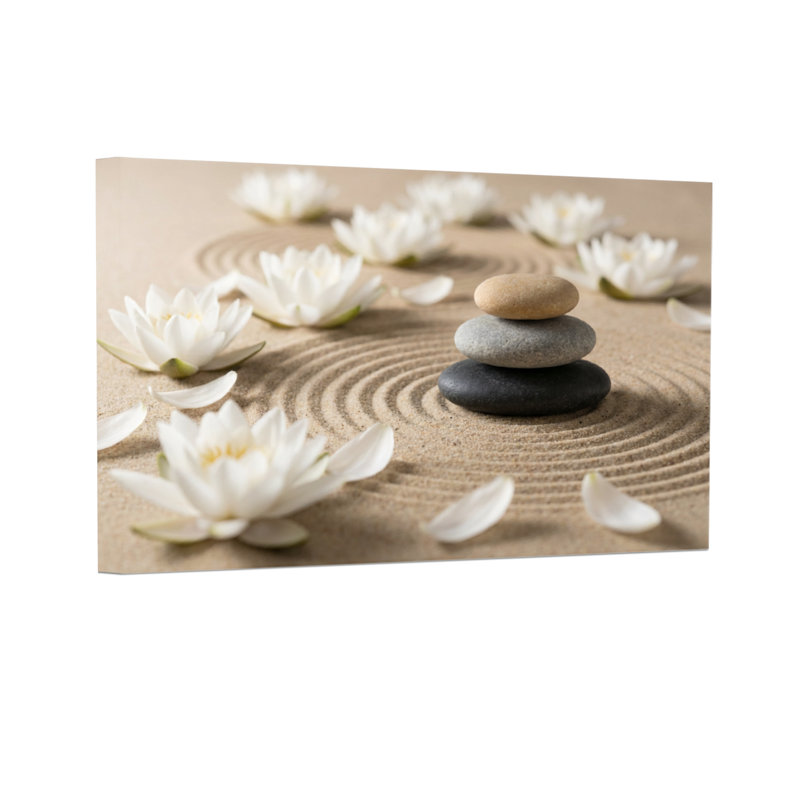 Jardin zen à la mode avec pierres et fleurs, H 20 po x l 30 po