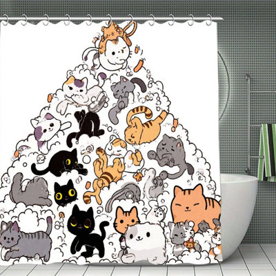 Mignon rideau de douche fantaisiste à motif de chat, 71 x 71