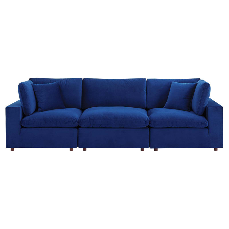Modway Commix Down Filled Overstuffed Performance Velvet 3-Seater Sofa, Navy