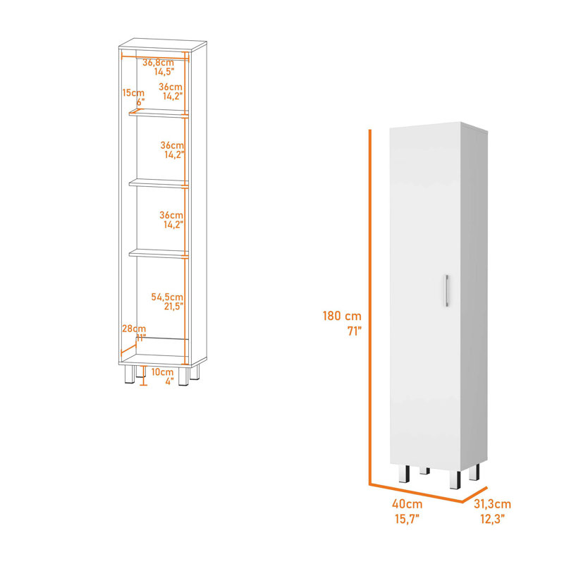 Armoire de rangement haute à 1 porte et 4 tablettes Stephan
