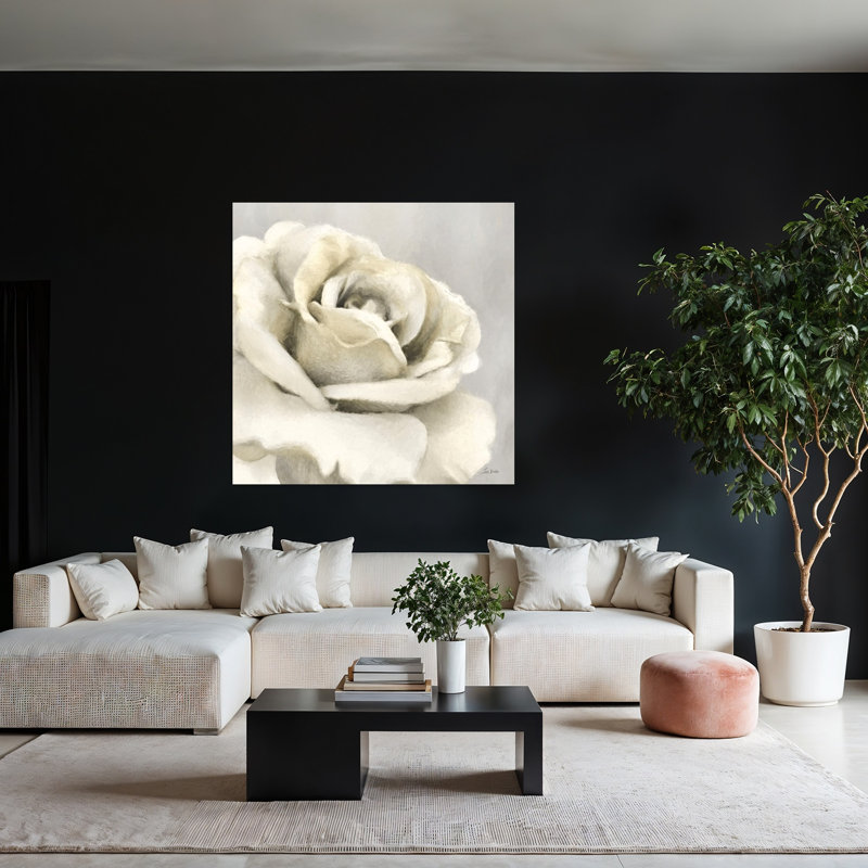 Jaune jaune abstrait, art contemporain de fleur rose, H 48 po x l 48 po