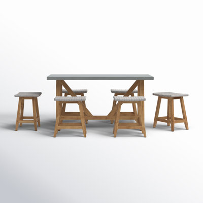 Nicole 6 - Person Teak Premium All-Weather Wicker Patio Dining Set with Rectangular Table