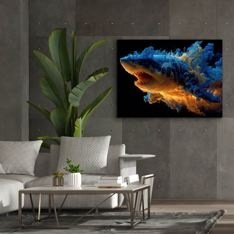  Art mural en toile «Émergence de requin» par Ann Klee, 54 po x 40 po