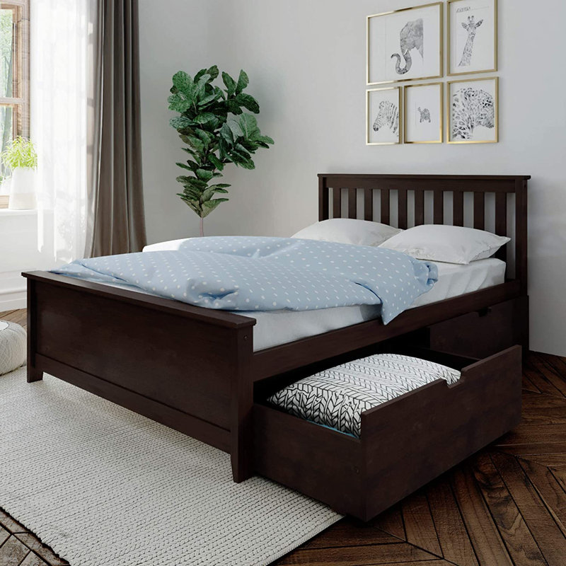 Lit plateforme double en bois massif Bolinger par Harriet Bee, Espresso, Double